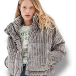 Gray Striped Puffer Jacket
